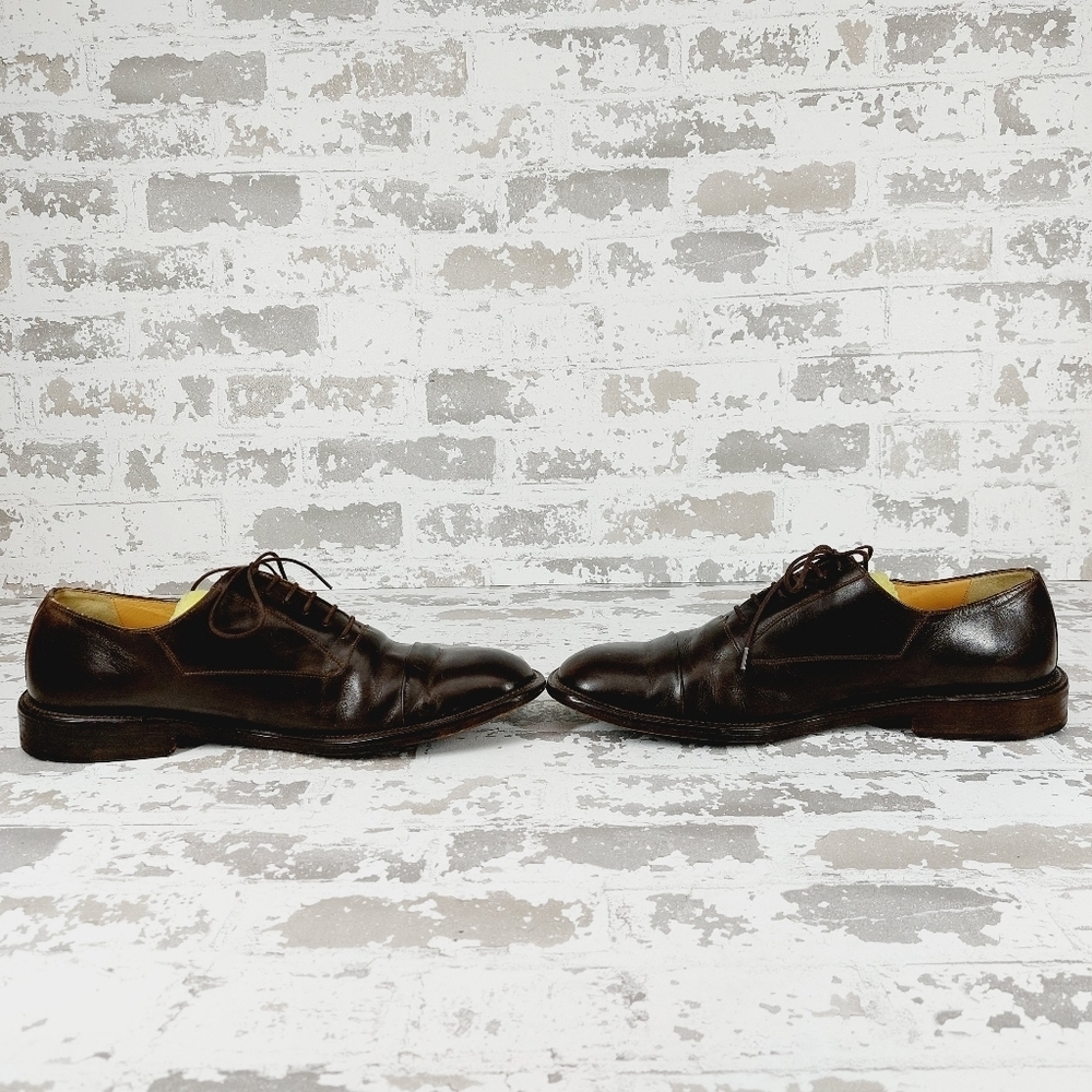 Bruno Magli Florio Cap Toe Brown Leather Dress Shoes Lace Up Loafers T208 - Picture 5 of 9